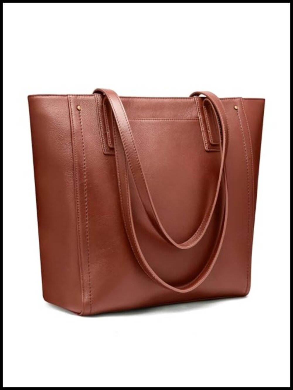 Genuine Leather Large Vintage Work Tote Bag with Zipper Laptop Sleeve